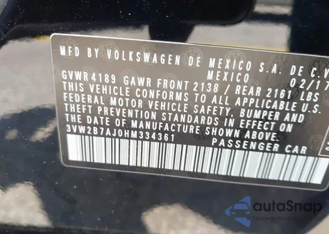 2017 Volkswagen Jetta 1.4T S z USA, uszkodzony, nr VIN 3VW2B7AJ0HM334361